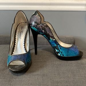 Blue Snake Skin peep toe heels
